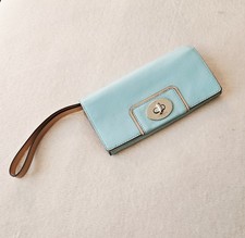Kate Spade Turnlock Wallet Wristlet Clutch, Pastel Blue with Beige Contrast
