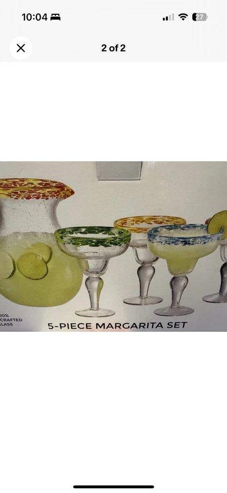 Nuevo en caja Juego de vasos de vidrio Margarita de 5 piezas con 4 vasos y 1 jarra Foto 2 de 2