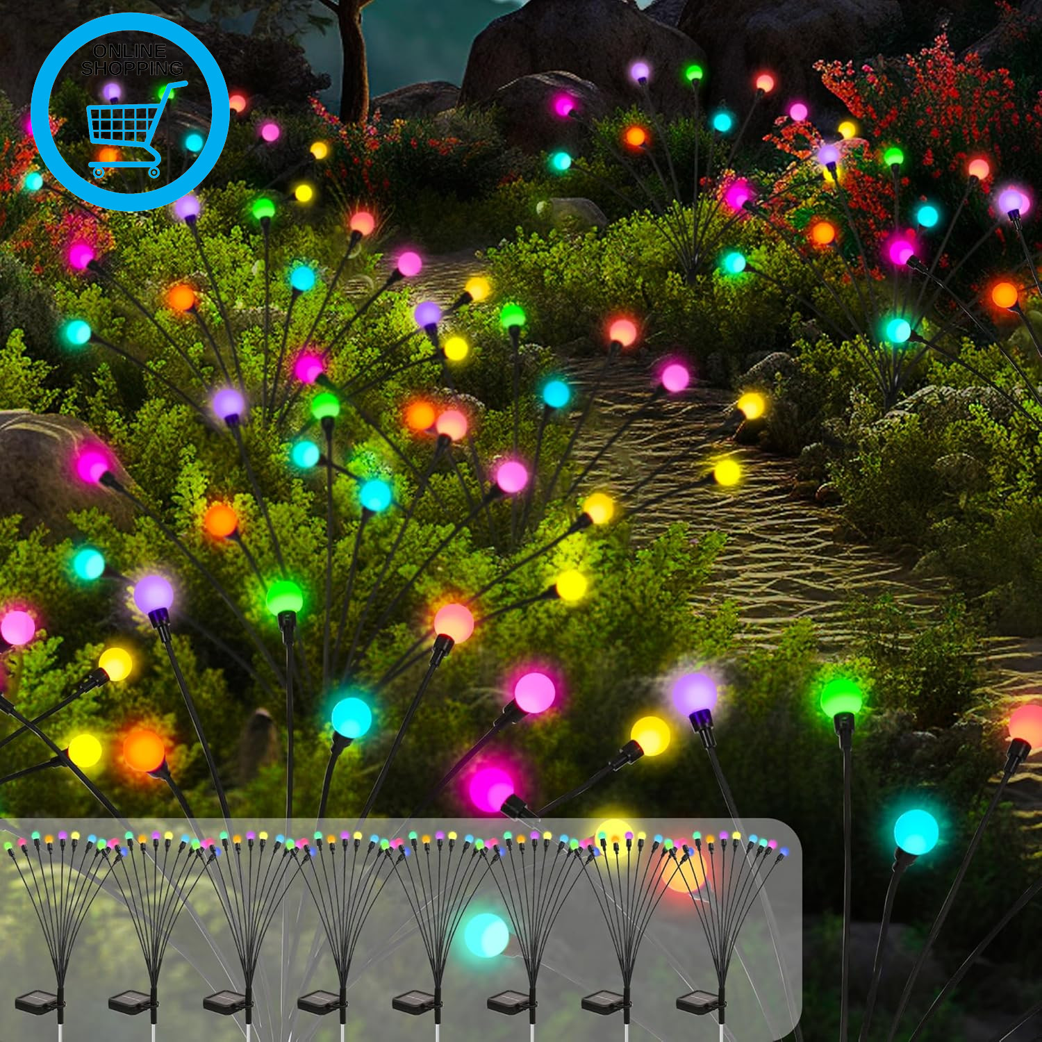 Solar Lights Outdoor Garden, 80 LED Firefly Outdoor Garden Lights Waterproof, So