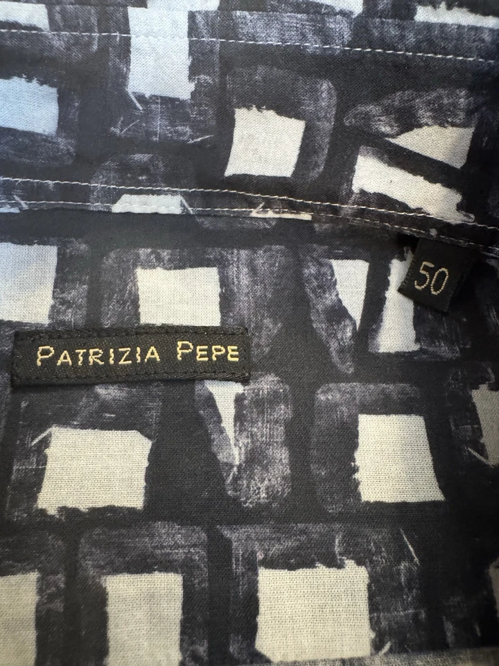 Camisa Patrizia Pepe Manga Larga Hombre’s 50 Negro Gris Blanco Estampado Geométrico Botón Foto 2 de 4