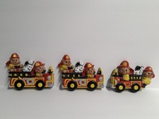 Vintage 3 Piece Children's Firemen Bears Riding Firetrucks Wall Decor