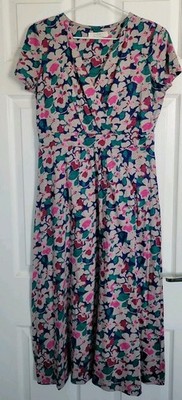 Seasalt Chapelle Short Sleeve Midi Dress Organic Cotton  Floral Mix Size 10