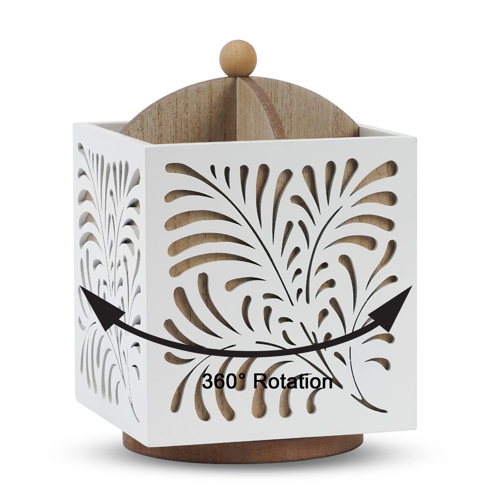 Optyuwah Rotating Kitchen Utensil Holder for Countertop, Wooden White