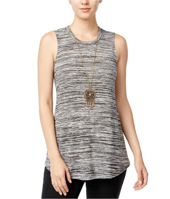 BCX Womens Space-Dye With Necklace Tank Top, Grey, Small