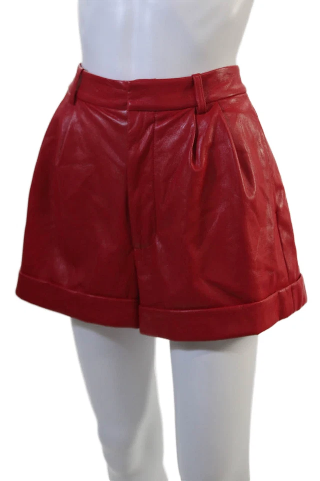 Alice + Olivia Unisex Red Faux Leather Classic Shorts Size 6 - Image 2 of 4