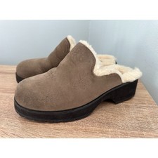 UGG Women s Brown Suede Shearling Lined Clog Mules Floral Slip On Shoes sz 10