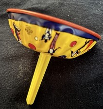 Vintage 50s 60s Tin Litho Noisemaker Ratchet Toy Plastic Handle Party Spinner