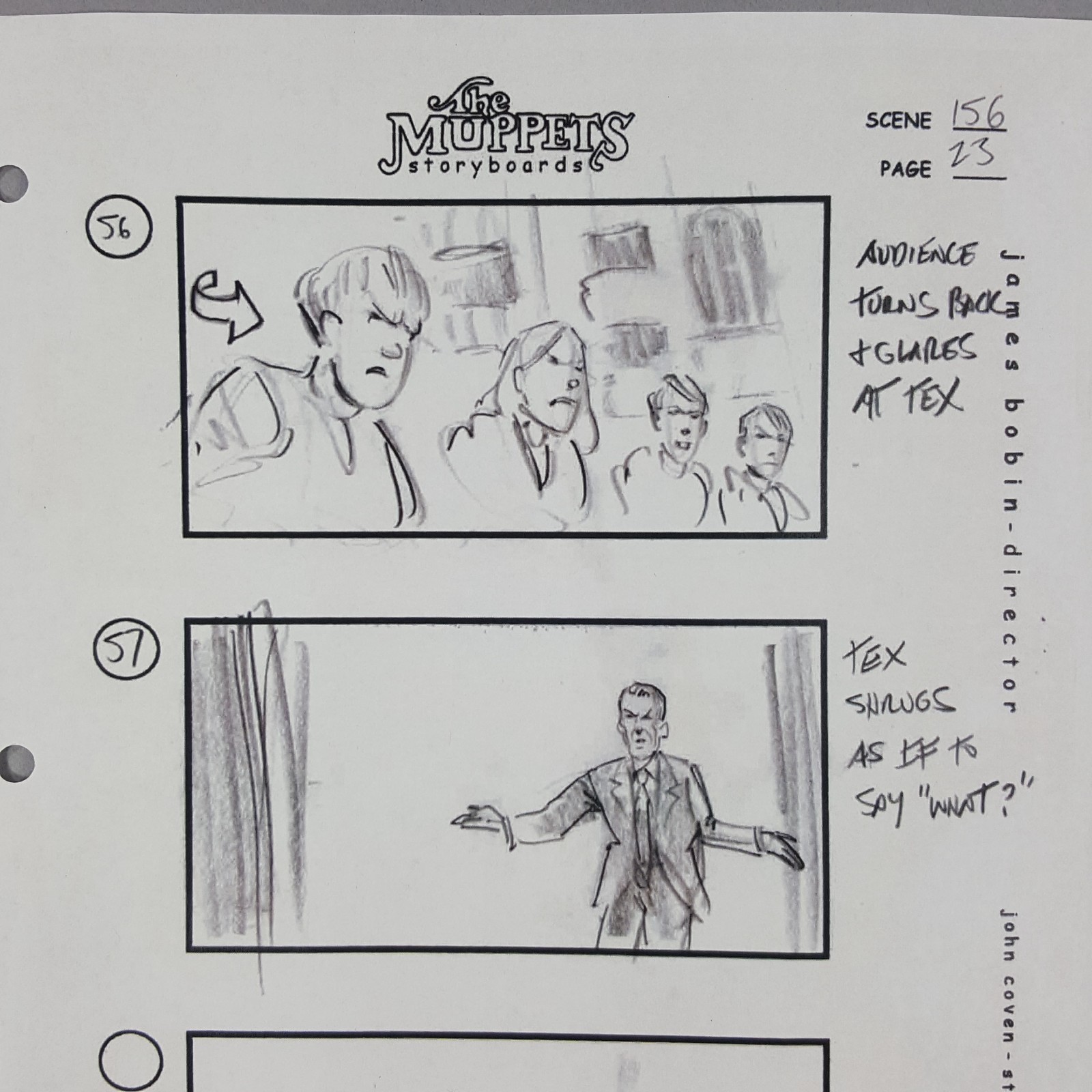 Image 3 of The Muppets (2011) - Production Used Storyboard, Audience Glares at Tex, COA