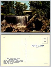 Tarjeta postal cromada Warren Vermont Mad River Falls puente cubierto Don Sieburg