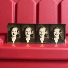 Photo Booth 4 Picture Clip Smiling Woman 4 1/4 x 1 1/2 Photograph Vintage 1950s