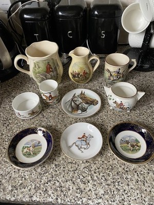 Vintage Jagdszene Royal Worcester Krüge Geschirr Becher Gewürz Töpfe sehr guter Zustand