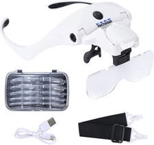 YOCTOSUN Magnifying Glasses with 4 LED Lights, Headband Magnifier White