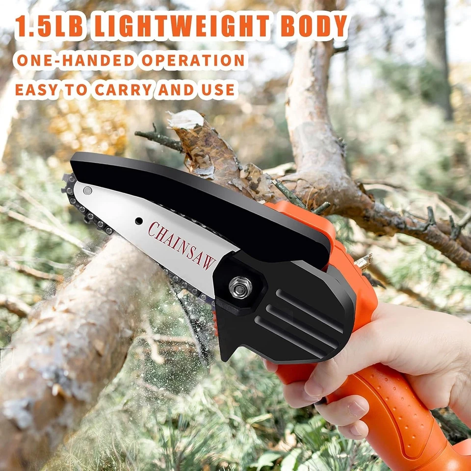 Mini Motosierra Inalámbrica 4 Pulgadas 24V Sierra de Cadena Eléctrica 2500mAh 2 Baterías EE. UU. Foto 4 de 4