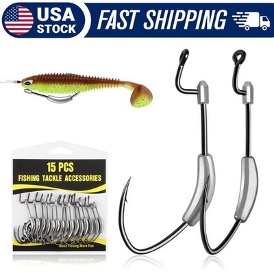 15pcs 3/0 Fishing Hooks Weighted 1/8oz Swimbait Hook Weedless EWG Worm Hook