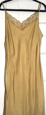 Vintage 90s ECI New York 100% Silk Slip Dress Lace Champagne Y2K Sexy Size 14