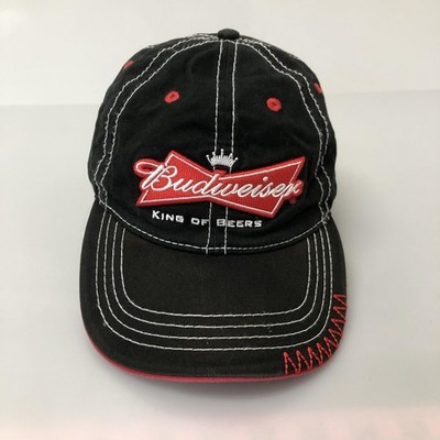 Budweiser Baseball Hat Cap Strap Back Black Twill Logo Mens One Size Beer Casual