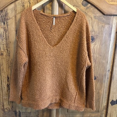 Free People Cozy Rust Brown V-Neck Knit Sweater Get Ready For Fall! Size XS