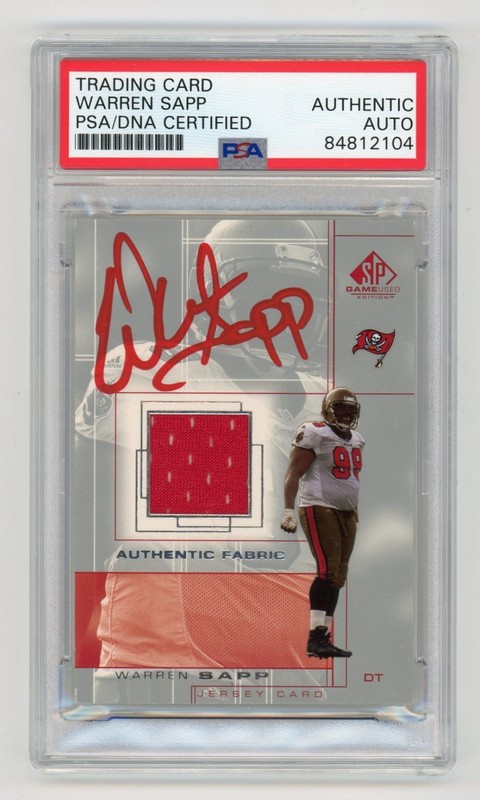2001 SP Game Used Edition #WS Warren Sapp Authentic Fabric Auto PSA AUTH