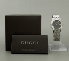 Vintage GUCCI 5500M Diamond 11P Black Dial Silver Quartz Men's Watch w/Box,Card