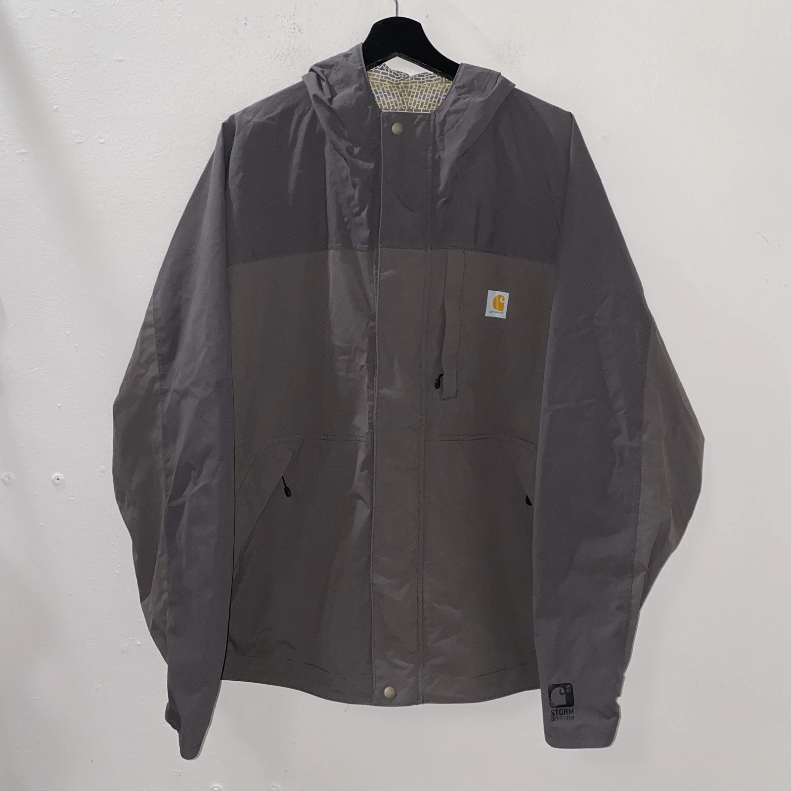 Carhartt Storm Defender Jacket Mens XL Gray Hooded Waterproof Rain Coat 101570