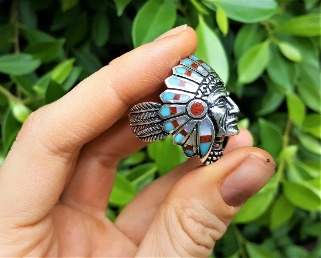 American Indian Ring Sterling Silver 925 Tribal Chief Warrior