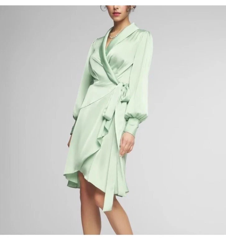 new white house black market mint green satin wrap mini dress Safe 6
Opens in a new window or tab