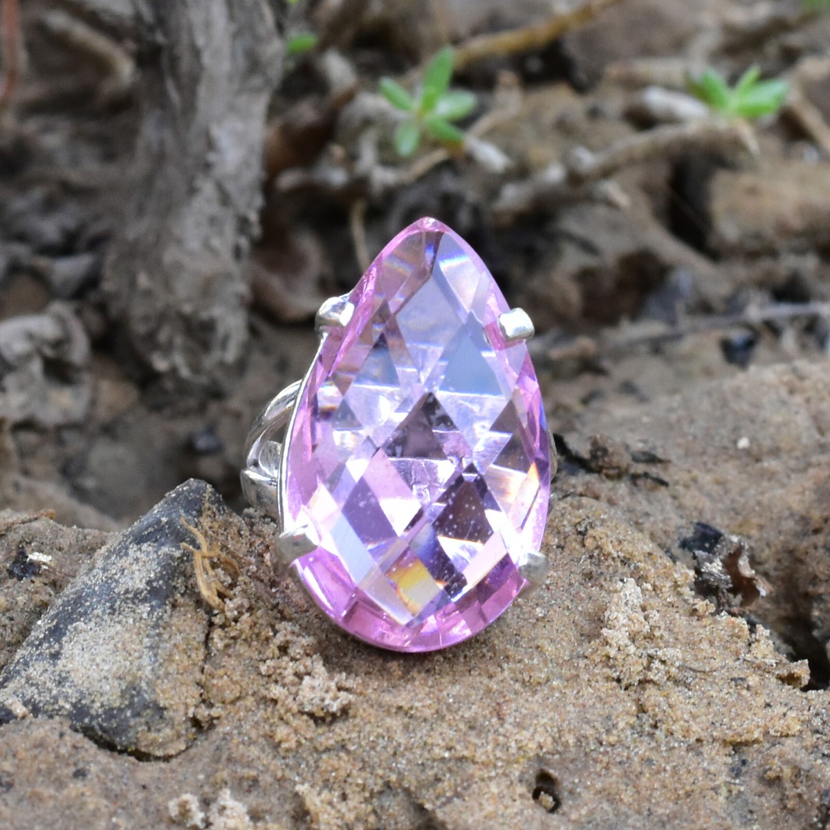 Pink Kunzine 925 Sterling Silver Gemstone Anniversary Ring