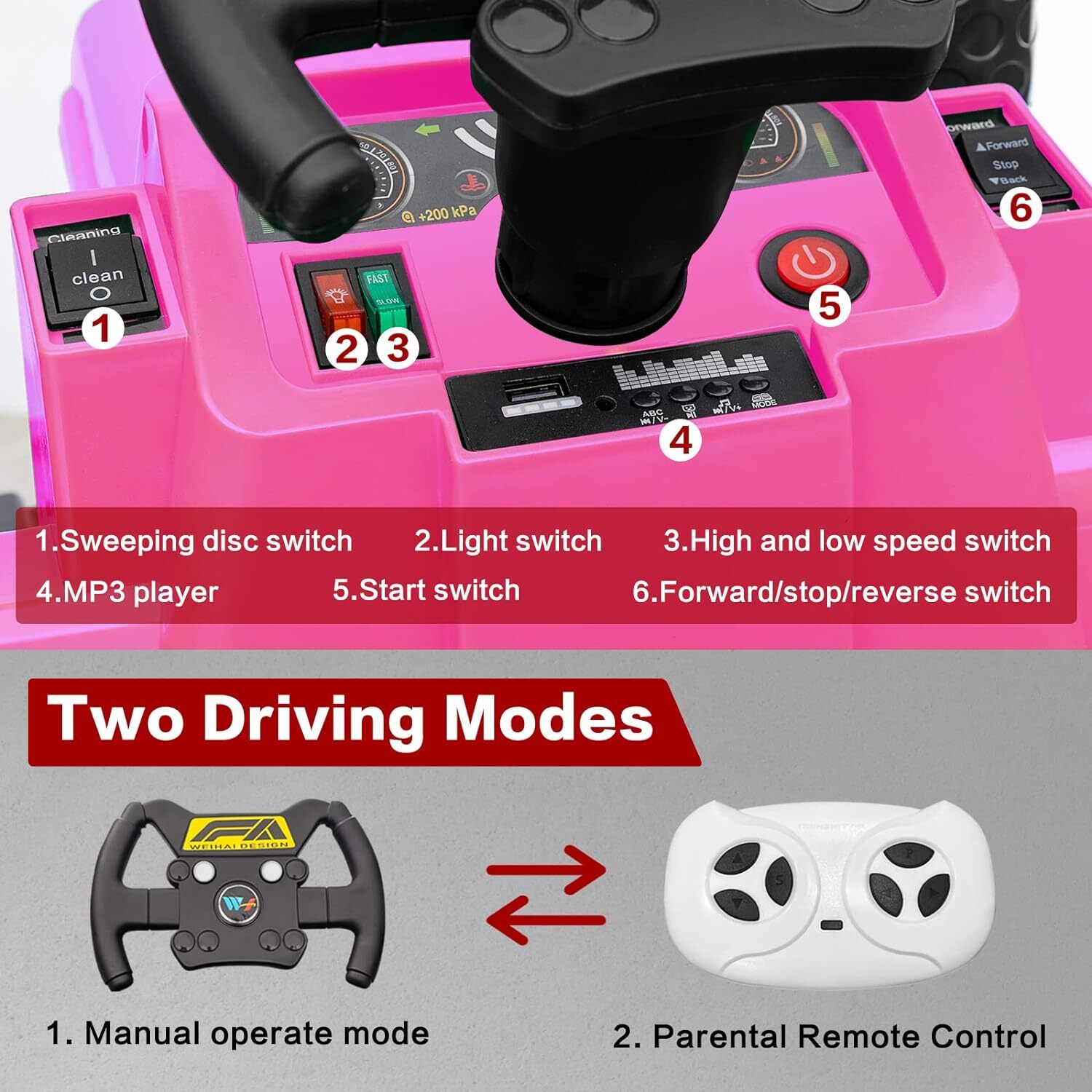 ZEOPHOL 12V Kids Ride On Toy Sweeper Truck Construction Car Trailer&Rubbish Bin