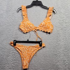 M ZAFUL Bikini Top Bottom Womens 6 Orange Floral Adjustable NWT
