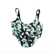 White Fox Corset Top Women S Green Floral Boned Cropped Lined Full Zip