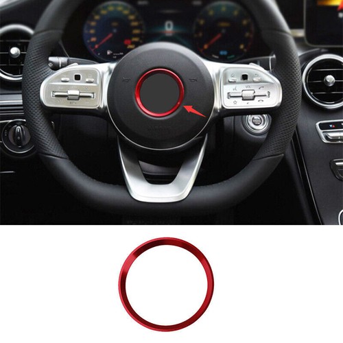 For Mercedes-Benz GLC 2016-21 Red Aluminum Steering Wheel Logo Emblem Trim 1PCS