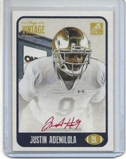 JUSTIN ADEMILOLA 2021 ONYX VINTAGE COLLEGE SIGNED ON CARD AUTO /25 NOTRE DAME