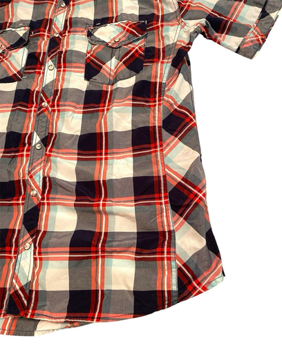 BKE Shirt Men's XXL Red Black Plaid Pearl Snap Short Sleeve Western Athletic - Picture 5 of 13