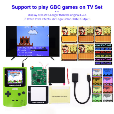 GameBoy Color Q5 IPS Backlight LCD HDMI TV Output Retro Pixel Kit+Pre-cut Shell
