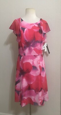 NWT ''4'' HALSTON FULLY LINED TULIP MULTI MACRO FLORAL PRINT POLYESTER DRESS $159