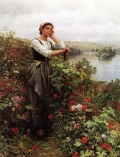Oil painting Daniel-Ridgway-Knight-A-Pensive-Monent garden landscape handmade