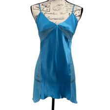 Victoria  s Secret Sheer Panel Nightie Slip Dress Gown Teal Blue Size Small