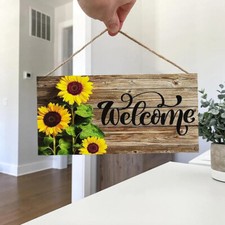 Sunflower Welcome Wooden Wall Sign   Rustic Home Decor