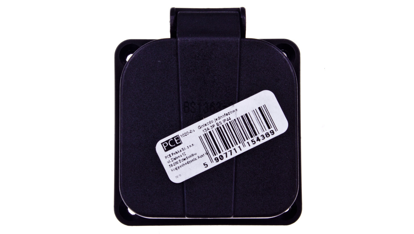 British panel socket 13A 2P+E /64x64/ black IP44 1020-0S /T2UK