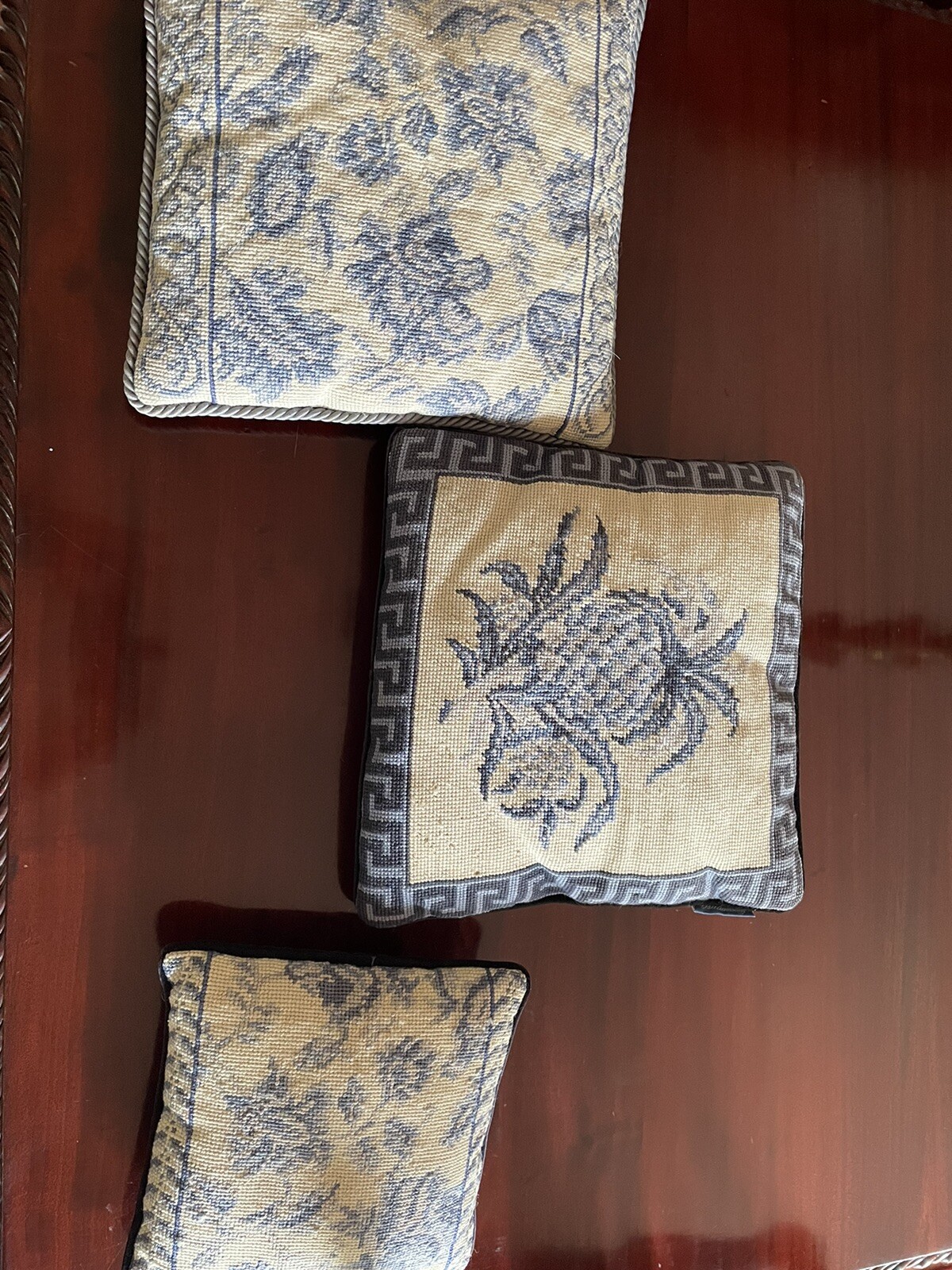 Lot of 3 Williamsburg Needlepoint pillows in Blue and Off White eBay