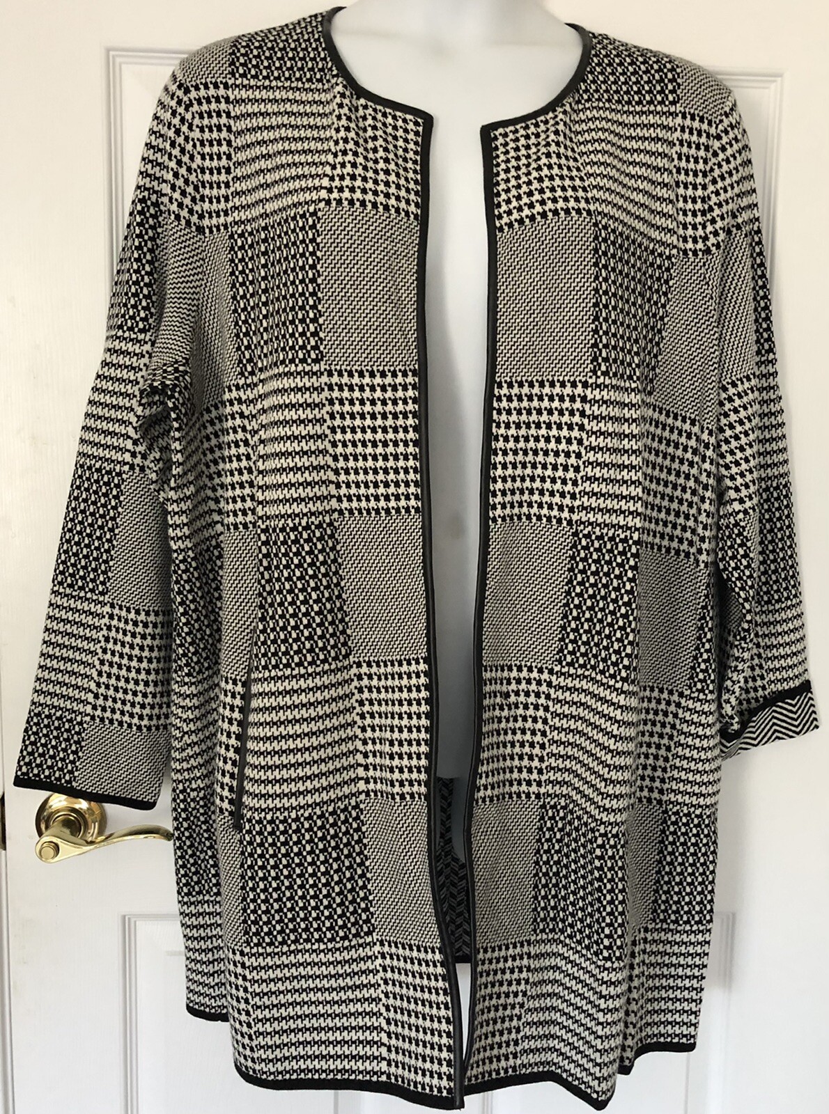 TALBOTS Houndstooth Patchwork Open Cardigan Sweat… - image 1