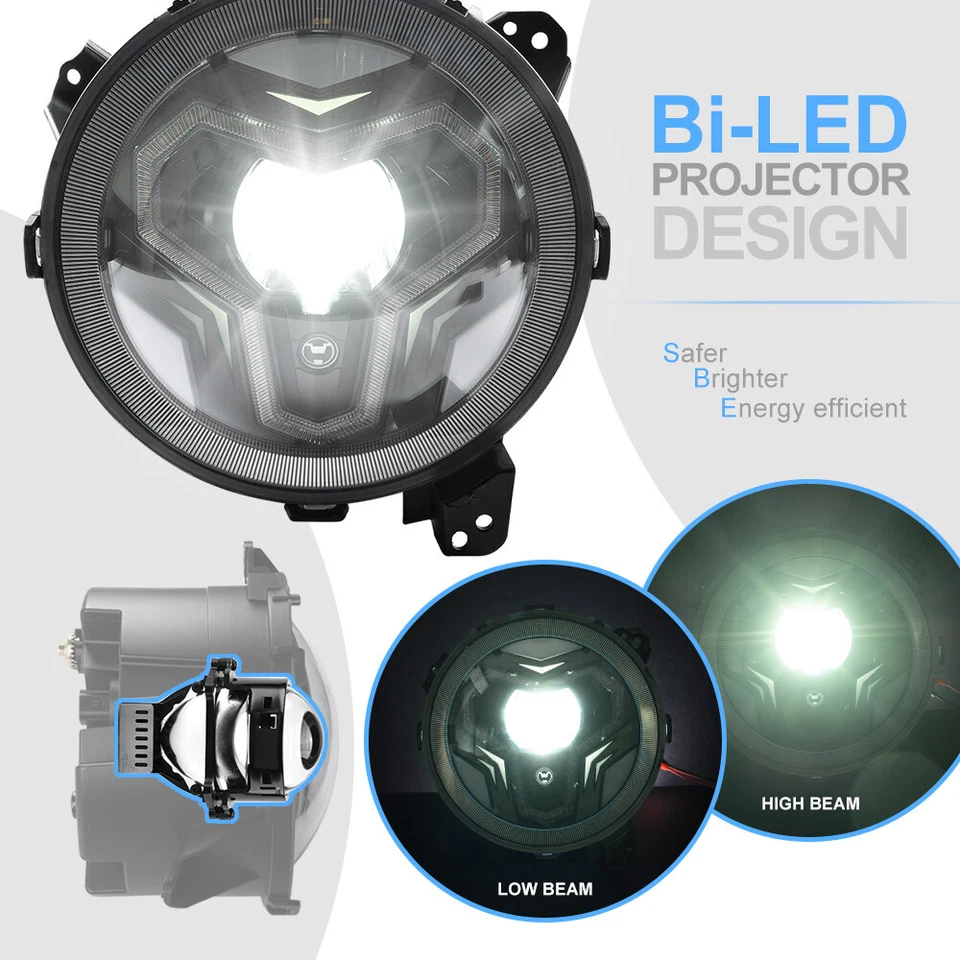 Faros proyectores Bi LED con conmutación trasera bienvenida DRL para 18+ Jeep Wrangler JL JT Foto 3 de 4