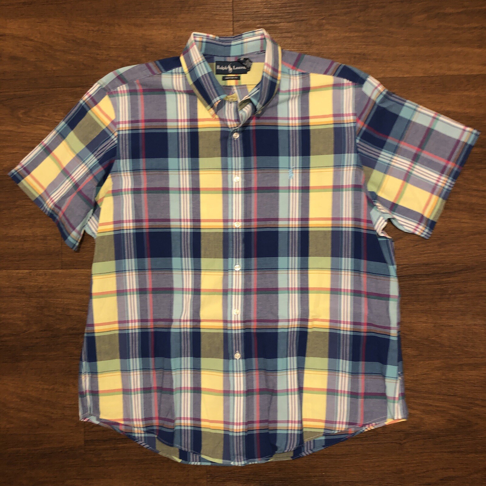 Polo Ralph Lauren camicia a quadri uomo bottoni pastello domenica preppy pony XXL 2XL