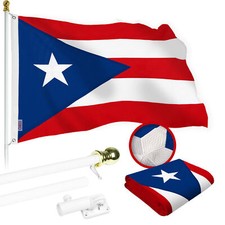 NEW G128 Puerto Rico Flag Flagpole, 5FT White Pole and 2.5x4FT SPUN Flag