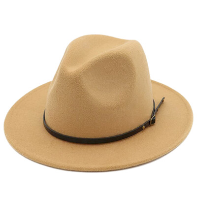 Kids Boys Girls Fedora Hats Wide Brim Wool Felt Fedoras Caps with Belt for Party