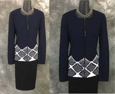 BEAUTIFUL St John jacket knit blue White fringe suit blazer size 4