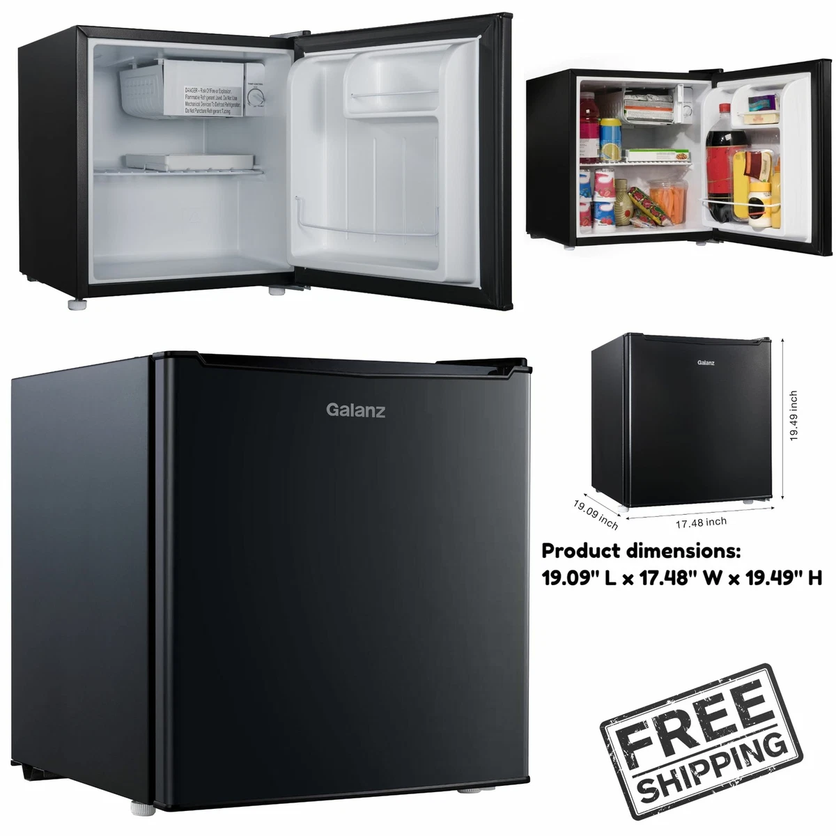 Mini Fridge Small Refrigerator 1.7 Cu Ft Freezer Black Metal
