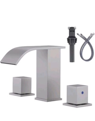 ARCORA Brushed Nickel Waterfall Bathroom Faucet - 8 Inch Widespread Bathroom ...