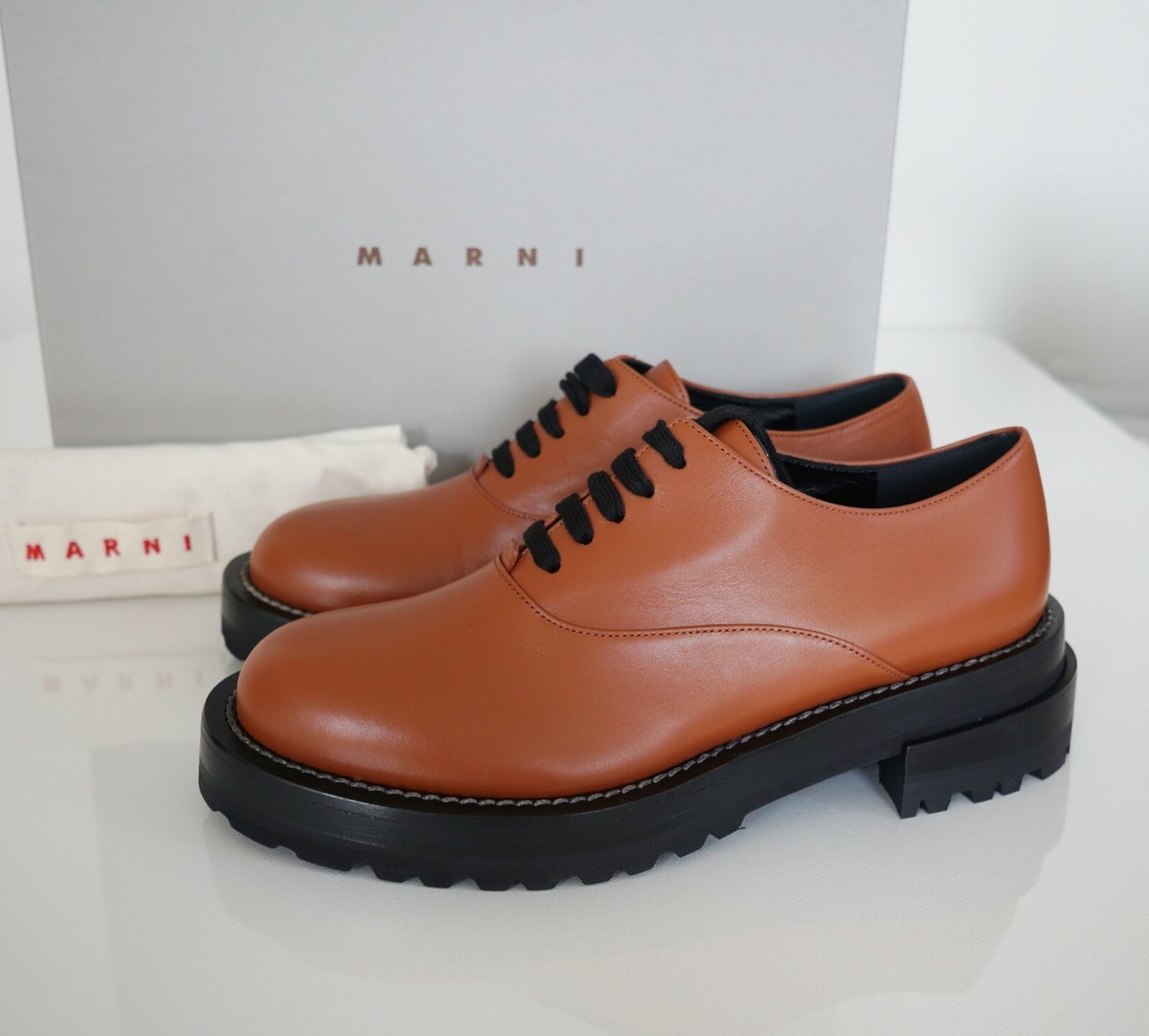 $870 🆕️ MARNI Brown LEATHER Lace-Up Platform OXFORD $870 🆕️ MARNI Brown LEATHER Lace-Up Platform OXFORD