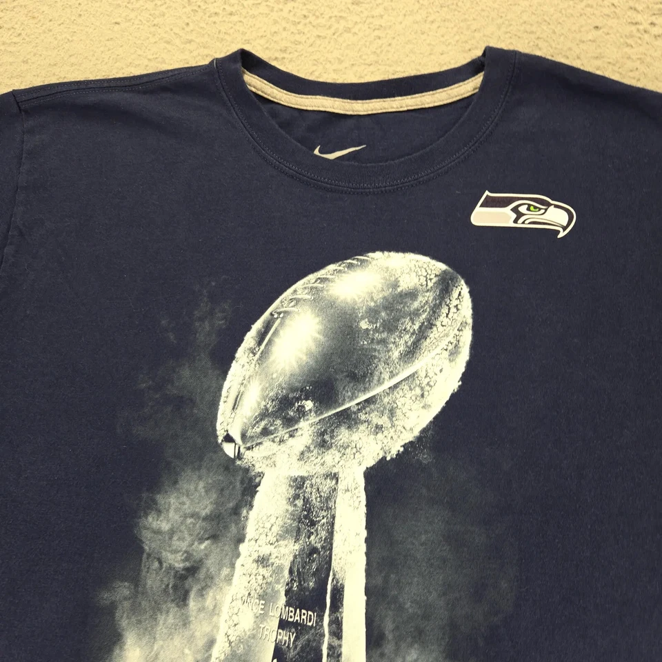 耐克衬衫男式 XXL 蓝色海鹰队 Vince Lombardi 奖杯 NFL 足球 Swoosh — 第 2/4 张图片